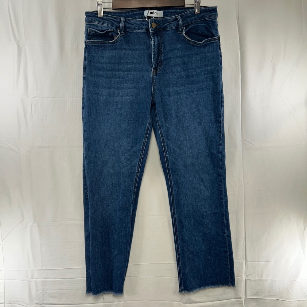 Mica Denim Straight‎ Leg Jeans Womens 31 Blue Dark Wash Raw Hem MDP-T606DK
